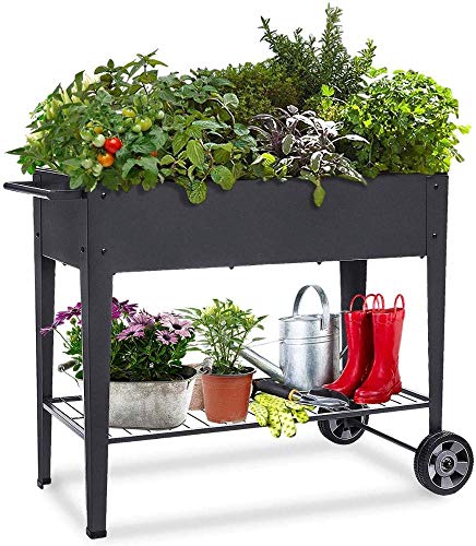 Khomo Gear - Carrello zincato alto per coltivazione orto urbano in casa, ideale per piante, frutta, verdure, per terrazza, giardino, interno esterno, colore nero