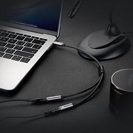 MillSO Adattatore per microfono per cuffie audio Splitter da 3,5 mm (maschio Connettore TRRS da 3,5 mm su due prese femmina TRS) - Grigio