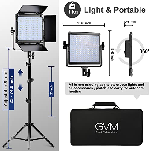 GVM RGB, lampada video LED RGB con treppiede, controllo APP LED, illuminazione video, per YouTube, CRI97, 3200-5600 K, luce studio (2 pezzi)