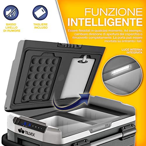 tillvex® Frigorifero Compressore Elettrico 51 Litri | Frigo Congelatore Elettrico con Controllo WIFI-APP, Porta USB, 12/24 V 230V | Frigorifero fino a -20 °C per Auto, Camion, Barca, Camper, Camping