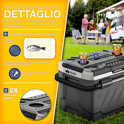 tillvex® Frigorifero Compressore Elettrico 51 Litri | Frigo Congelatore Elettrico con Controllo WIFI-APP, Porta USB, 12/24 V 230V | Frigorifero fino a -20 °C per Auto, Camion, Barca, Camper, Camping