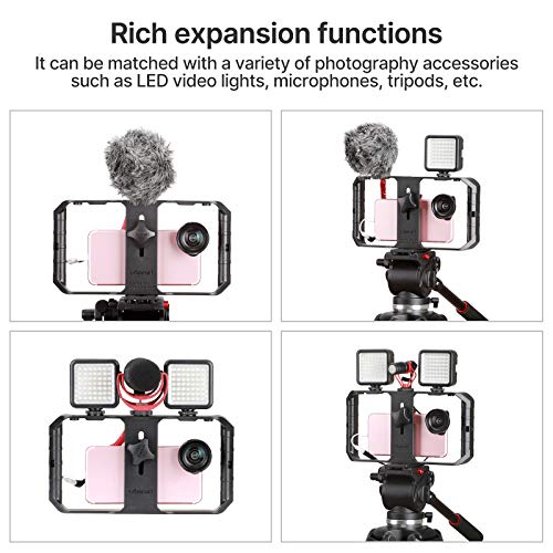 PICTRON Video Rig Pro, Stabilizzatore per Telefoni Cellulari, Stabilizzatore Intelligente Con Triplo Attacco a Slitta Fredda, Supporto per Treppiede per Video Smartphone per iPhone, Samsung