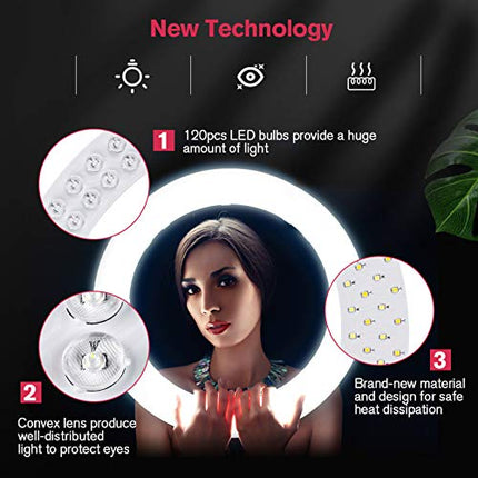 Luce ad anello a LED da 18 pollici aggiornata con supporto per treppiede, luce ad anello per selfie con pannello a sfioramento per riprese video Vlog con borsa per il trasporto e telecomando, CRI>90