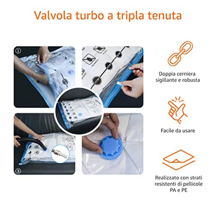 Amazon Basics Sacchetti sottovuoto con pompa a mano, Multiple confezione da 12 (3 jumbo, 3 grandi, 3 medi, 3 piccoli)