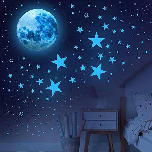 506PCS Stelle Fluorescenti Adesive Soffitto Stelline Luminose per Cameretta Adesivi Murali Bambini Cameretta Stelle Luna Adesivo Muro Luminoso Decorazione per Soggiorno Cameretta Bambino