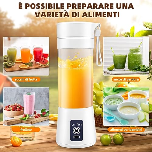 Mini frullatore portatile - 380ML Frullatore Portatile con 6 Lame in Acciaio Inox - Mini frullatori di succo elettrico USB per viaggi, cucina - Frullatore Portatile Ricaricabile per Frullati