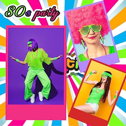 BOFUNX Accessori Anni 80 Donna Costumi Neon Anni 80 Kit per Travestimento Anni 80 Maglietta a Rete Canotta Scaldamuscoli Collana Orecchini Occhiali per Carnevale Festa Cosplay