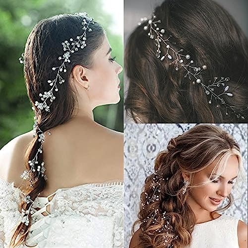 Fascia Sposa per Capelli Accessori Capelli Nuziale per Acconciatura Decorazione Capelli lunghi Vines Fasce copricapo da sposa per Capelli da Sposa con Perline e Strass per Donne e Ragazze（50 cm）