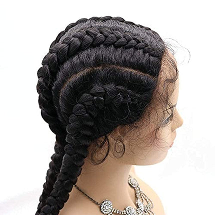 76,2 cm nero pizzo anteriore trecce parrucca con capelli bambino 4 intrecciato sintetico resistente al calore capelli per donne nere mano Twist frontale parrucca