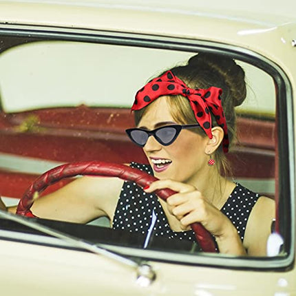 LOPOTIN 5pcs Accessori Costumi Anni '50 Occhiali da Sole Rotondi Accessori per Costumi Stile Vintage Fascia per Capelli Anni '50 Orecchini Pois Sciarpa Rossa per Festa Compleanno Carnevale e Laurea.