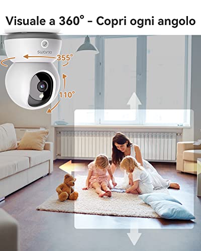 blurams Telecamere Wifi Interne 2K,Videocamera Sorveglianza Interno Wifi,Telecamere per Cani/Casa/Bambini,Visione Notturna a Colori,One-Touch Call,Allarme,Rotazione a 360° (2.4GHz Wi-Fi)