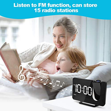 Anykuu Sveglia Proiettore Sveglia Digitale con Proiettore 6.7 Pollici a 180° di Rotazione Orologio Proiettore Radio FM con Adattatore 2 Sveglie e 15 Volumi Facile da Usare