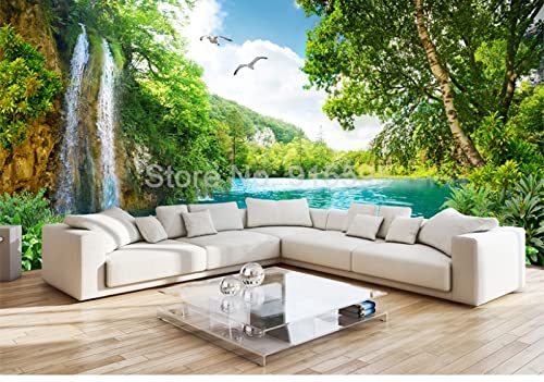 Carta da parati murale 3D personalizzata Decorazione della casa Cascata di montagna verde Paesaggio naturale Carta da parati fotografica 3D Soggiorno Camera da letto * 400 cm x 280 cm (157.4x110.2 p