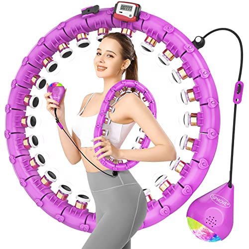 SPMOVE Smart Hula Hoop, Smart Hula Hoop per adulti e principianti, Hula Hoop con sfera di peso, Hoola Hoop per dimagrire e fitness, pneumatici fitness con palla LED e contatore, 24 pezzi rimovibili