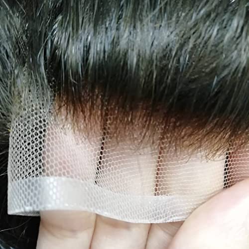 N.L.W Parrucca Uomo PU Frontale con Pizzo Toupee Pezzi di Capelli Umani Europei per Uomini Protesi Capelli Uomo 8×10 Pollici Sottile Pelle 0,06 Centimetri Spessore Uomini Parrucca in Off Black