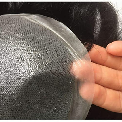 Parrucca Uomo PU Toupet Pezzi di Capelli Umani Europei per Gli Uomini Sostituzione dei Capelli Sistema 8×10 Pollici Parrucche 0.06 Centimetri di Spessore Uomini Parrucca in Nero Getto