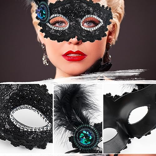 BETESSIN Kit Accessori Flapper Anni '20 Donna Travestimento 1920s Cerchietto Capelli Donna Piume Maschera Piume Guanti Lunghi Nero Accessori Flapper per Donna Gatsby Ballo Festa Carnevale Halloween