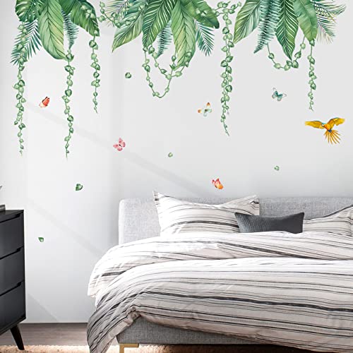 decalmile Adesivi Murali Foglie Verdi Tropicali Adesivi da Parete Edera Vite Appesa Uccelli Decorazione Murale Camera da Letto Soggiorno Camerette Finestra