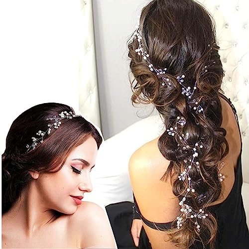 Fascia Sposa per Capelli Accessori Capelli Nuziale per Acconciatura Decorazione Capelli lunghi Vines Fasce copricapo da sposa per Capelli da Sposa con Perline e Strass per Donne e Ragazze（50 cm）