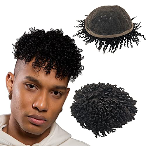 N.L.W 360 parrucche da uomo del merletto completo per il sistema di sostituzione dei capelli degli uomini neri di Afro 8×10 pollici (#1 8mm)