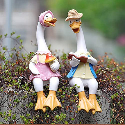 Anatra Ornamenti da Giardino per Esterni Che Leggono Coppia di Animali Scultura Decorazioni 22 Cm Coppia di Anatre in Resina Regalo Statue per Interni E Patio