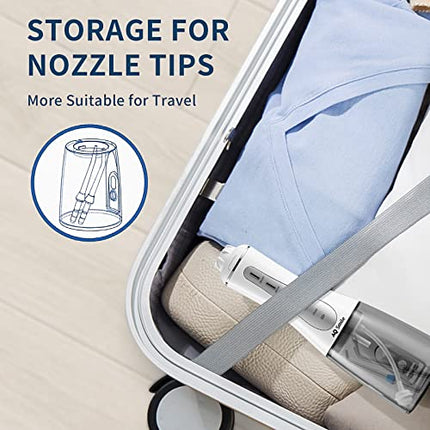Idropulsore Dentale Portatile, Irrigatore Orale Professionale 5 Modalità e 6 Ugelli di Ricambio con rotazione di 360 °, Ricaricabile USB, IPX7 Impermeabile, Adatto a viaggio e a casa