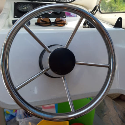 Geloo Volante per Barca 13-1/2 pollici 5 razze barca volante distruttore stile nave marina in acciaio inox accessori per adattarsi alberi conici standard da 3/4", per pontone barca yacht universale
