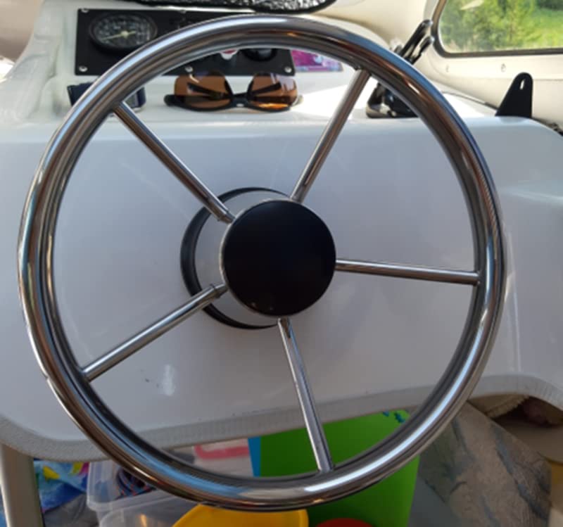 Geloo Volante per Barca 13-1/2 pollici 5 razze barca volante distruttore stile nave marina in acciaio inox accessori per adattarsi alberi conici standard da 3/4", per pontone barca yacht universale