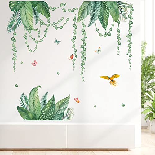 decalmile Adesivi Murali Foglie Verdi Tropicali Adesivi da Parete Edera Vite Appesa Uccelli Decorazione Murale Camera da Letto Soggiorno Camerette Finestra