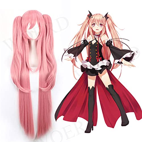 WOERD Krul Tepes parrucca lunga con frangia, capelli sintetici sintetici resistenti al calore, per Halloween, Natale, carnevale (dimensioni: con copricapo, colore: 90 cm)