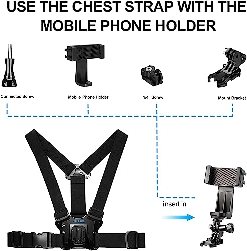 TELESIN Supporto per cintura toracica per telefono cellulare, Accessori per fotocamere d'azione compatibili per GoPro Hero 11/10/9 DJI Insta360 iPhone ecc.