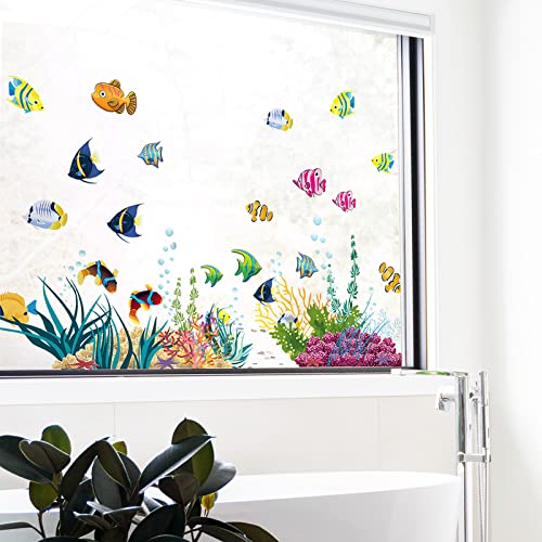 WandSticker4U®- adesivi murali bagno MONDO SOTT´ACQUA (130x42 cm) I impermeabile piastrelle murales adesivi parete pesci mare piante acquario marino I Decorazione per cameretta bambini ragazzi/e