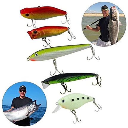 Esche da Pesca, 120 Pezzi Esche Artificiali da Pesca Contiene Crankbaits, Stickbait, Esche, Vermi, Esche Dure, Ganci Singolo, Pinze, ECC