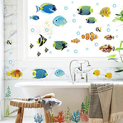 decalmile Adesivi Murali Pesci Tropicali Adesivi da Parete sotto Il Mare Decorazione Murale Bambini Camera da Letto Bagno