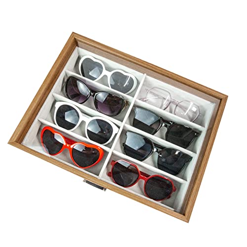 Cokritsm Scatola Porta Occhiali, 8 Slot Scatola Per Occhiali Da Sole Organizer Occhiali, Porta Occhiali Multiplo Scatole Portagioie, Organizzatore Per Occhiali Da Sole Uomo, Scatola Legno