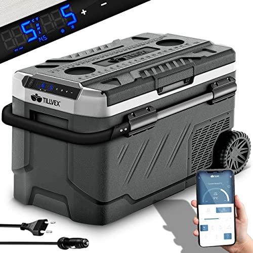 tillvex® Frigorifero Compressore Elettrico 51 Litri | Frigo Congelatore Elettrico con Controllo WIFI-APP, Porta USB, 12/24 V 230V | Frigorifero fino a -20 °C per Auto, Camion, Barca, Camper, Camping