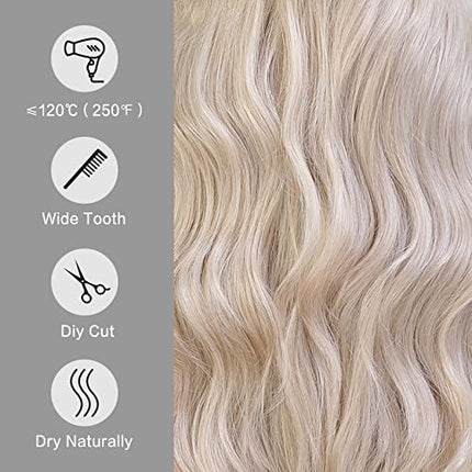 HAIRCUBE Parrucche anteriori in pizzo biondo platino lunghe parrucche ricci per donne parrucca sintetica resistente al calore naturale