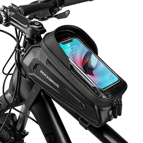 ROCKBROS Borsa da Telaio Bici Rigida Impermeabile, Borsa Tubo Anteriore per MTB Bicicletta, Porta Cellulare 6.5 Pollici TPU Touchscreen, Grande capacità 1.7L Accessori Bike