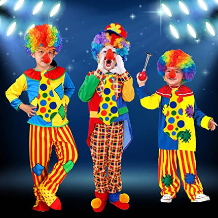 Costume Clown - 4 pezzi, Parrucca Riccia da Clown Naso da Pagliaccio Cravatta Colorata Guanti Bianchi, Costume Carnevale Donna Costume Halloween Bambino Cosplay Uomo