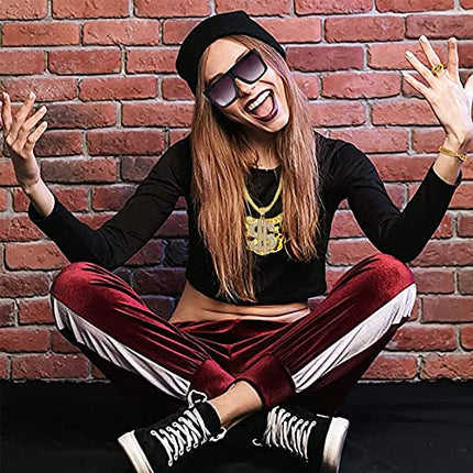 DONGZQAN Accessori Rapper Anni '80 '90, Kit di Costumi Hip Hop Set, Adatto per Uomini e Donne, Comprese Collane, Anelli Capi di Abbigliamento Anni '80/'90
