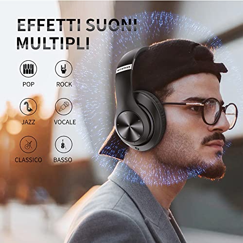 Cuffie Bluetooth Over Ear, 60 Ore Di Riproduzione, Cuffie Wireless 6 EQ Modalità Di Suono con Filo, Cuffie con Microfono Stereo HiFi, USB C, SD/TF, FM, Cuffie Bluetooth 5.0 per Sport Viaggio, Studio