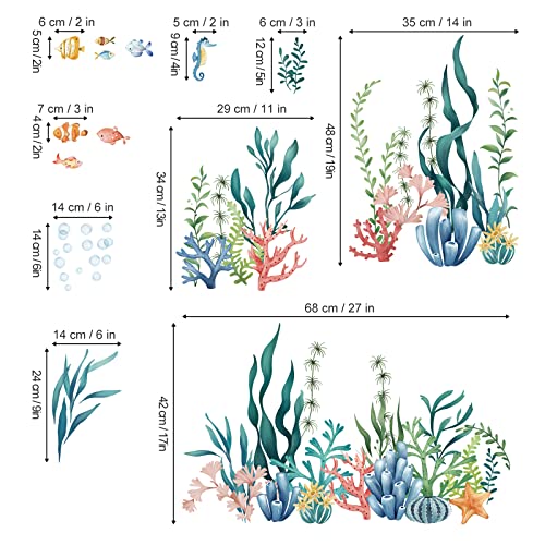 decalmile Adesivi Murali Sotto il Mare Alghe Oceaniche Adesivi da Parete Pesci Marina Baseboard Decorazione Murale Bagno Camerette Bambini Camera da Letto