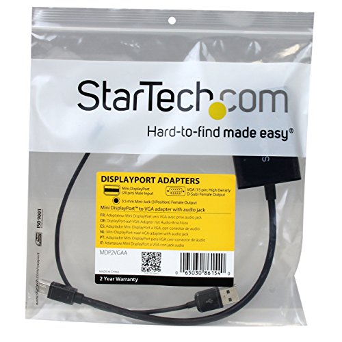 StarTech.com Adattatore Mini DisplalyPort 1.2 a VGA, Convertitore mDP VGA con audio, Risoluzione 1920x1200, Compatibile con Mac/Microsoft (MDP2VGAA)