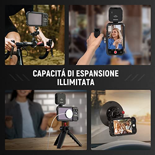 NEEWER Gabbia Video per iPhone 14 Pro Max con Slitte Fredde, Attacco per Treppiede da 1/4", Stabilizzatore per Smartphone in Alluminio per Telefoni Compatibile on Attacco per Obiettivo Moment, PA011