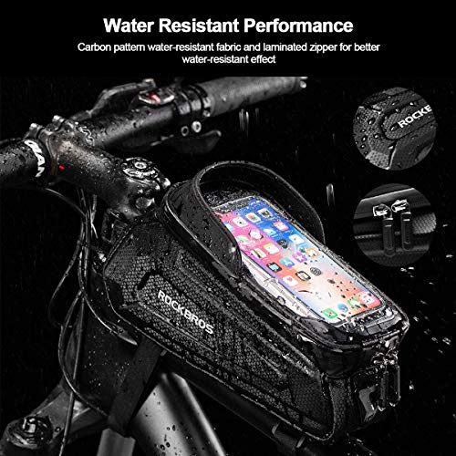 ROCKBROS Borsa da Telaio Bici Rigida Impermeabile, Borsa Tubo Anteriore per MTB Bicicletta, Porta Cellulare 6.5 Pollici TPU Touchscreen, Grande capacità 1.7L Accessori Bike