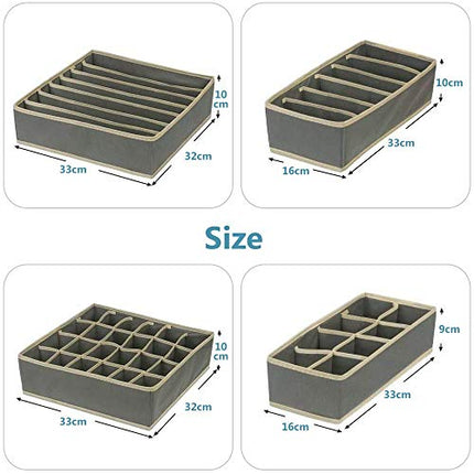ASANMU Scatola a Scomparti, Cassetti Organizer Pieghevole, Organizzatori per Biancheria Intima, per Riporre Calzini Reggiseni e Cravatte Storage Box, Grigio