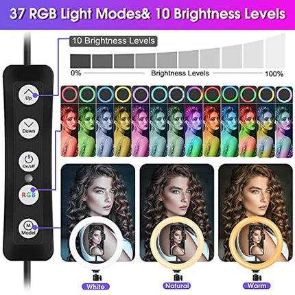 GerTong 10” Ring Light Professionale Grande Altezza 1m78, Luce per Selfie Fotografia Trucco Tik Tok Youtube, Lampada con 40 Modalità & 13 Luminosità, 59" Treppiede Luce ad Anello LED con Telecomando