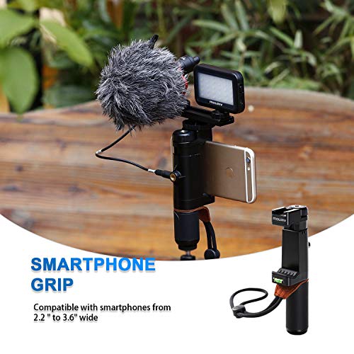 Smartphone Video Rig, Mouriv Stabilizzatore di Muggine di Vlogging di Registrazione Filmmaking per iPhone Con Cardioidi Microfono, Luce LED Video, Barra Estensione Allenamento Solido in Alluminio