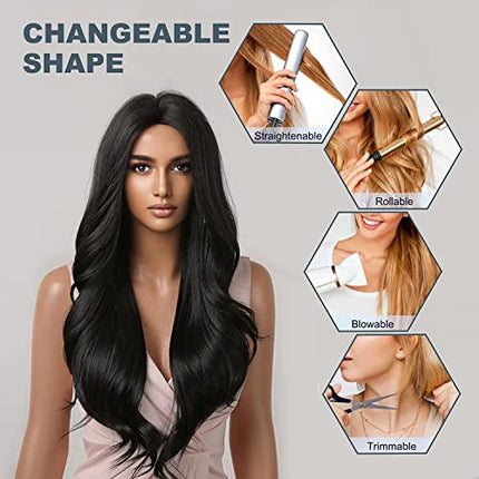 Esmee Parrucche Lunghe Ondulate Nere per le Donne Natuaral Capelli Sintetici Resistenti al Calore Parrucca per Uso Quotidiano Cosplay Party