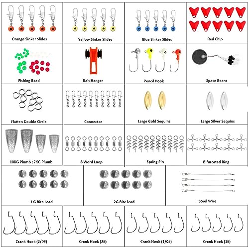 Vicloon Pesca Accessori, 191Pcs Pesca Girevoli Kit, Kit di Esche per Attrezzatura da Pesca Include Sinker Pesca, Ganci a manovella, Cuscinetto a Sfera, Girelle Snaps Connettori Perline Set